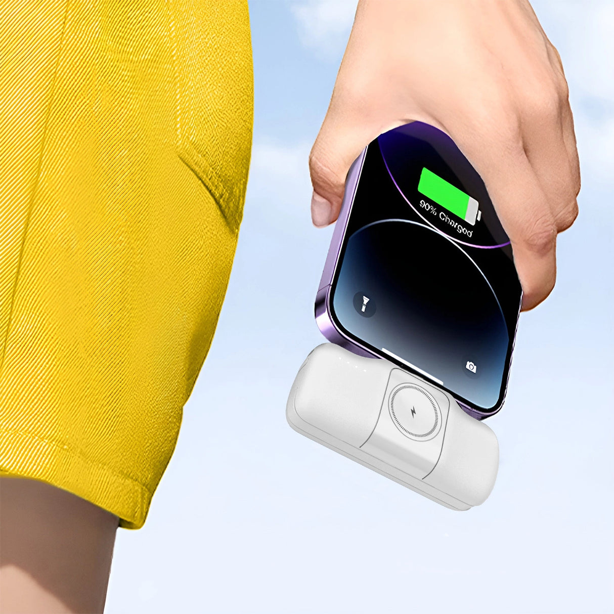 Wozinsky WF16-YCS 5000mAh 15W USB-C Mini Power Bank med indbygget USB-C-kabel og Apple Watch-oplader - hvid