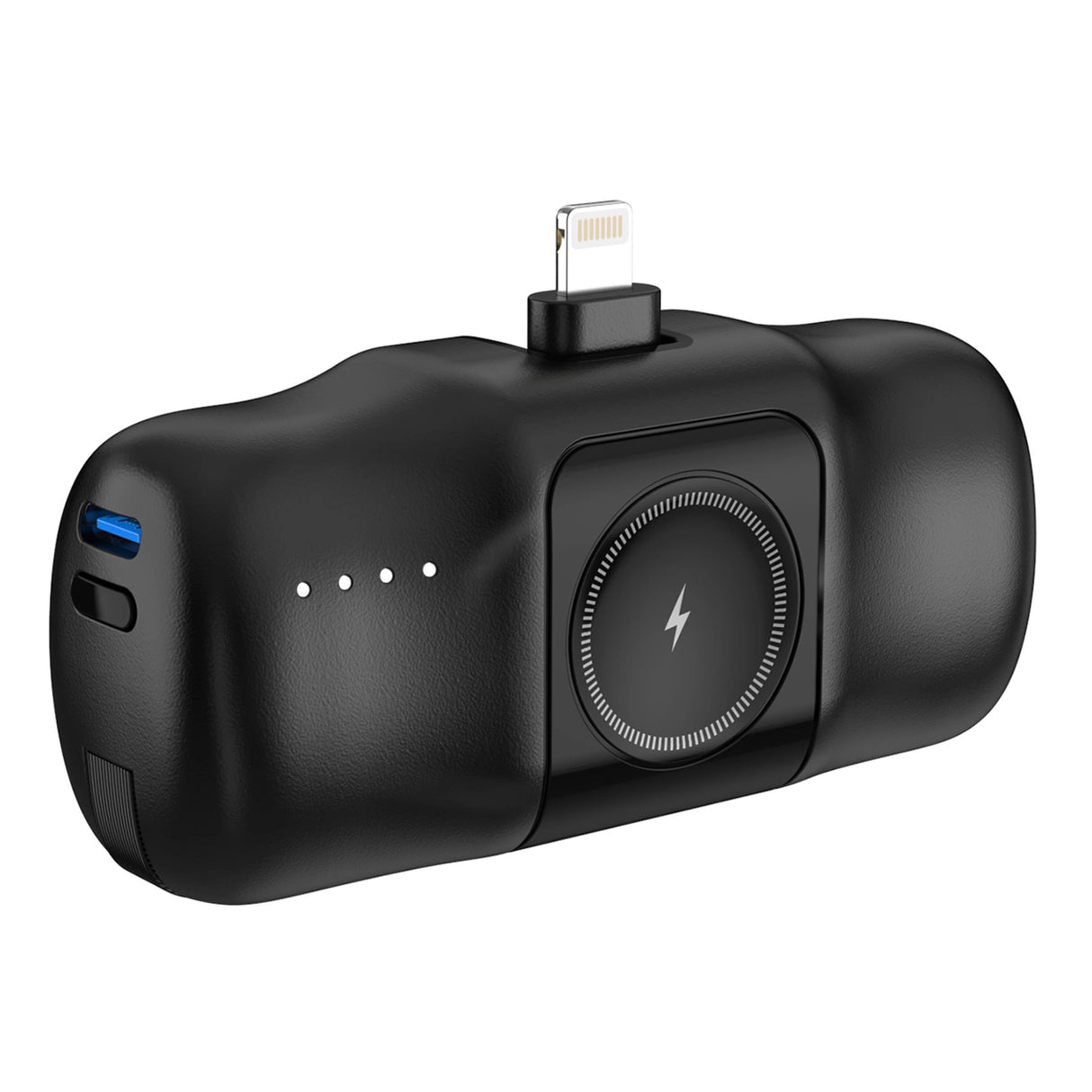 Wozinsky WF16-YLS 5000mAh 15W Lightning Mini Power Bank med indbygget USB-C-kabel og Apple Watch-oplader - sort