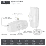 Wozinsky WF16-YLS 5000mAh 15W Lightning Mini Power Bank med indbygget USB-C-kabel og Apple Watch-oplader - hvid