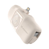 Wozinsky WF16-YLS 5000mAh 15W Lightning Mini Power Bank med indbygget USB-C-kabel og Apple Watch-oplader - Beige