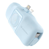 Wozinsky WF16-YLS 5000mAh 15W Lightning Mini Power Bank med indbygget USB-C-kabel og Apple Watch-oplader - Blå