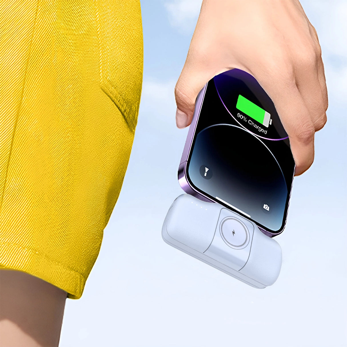 Wozinsky WF16-YLS 5000mAh 15W Lightning Mini Power Bank med indbygget USB-C-kabel og Apple Watch-oplader - Blå