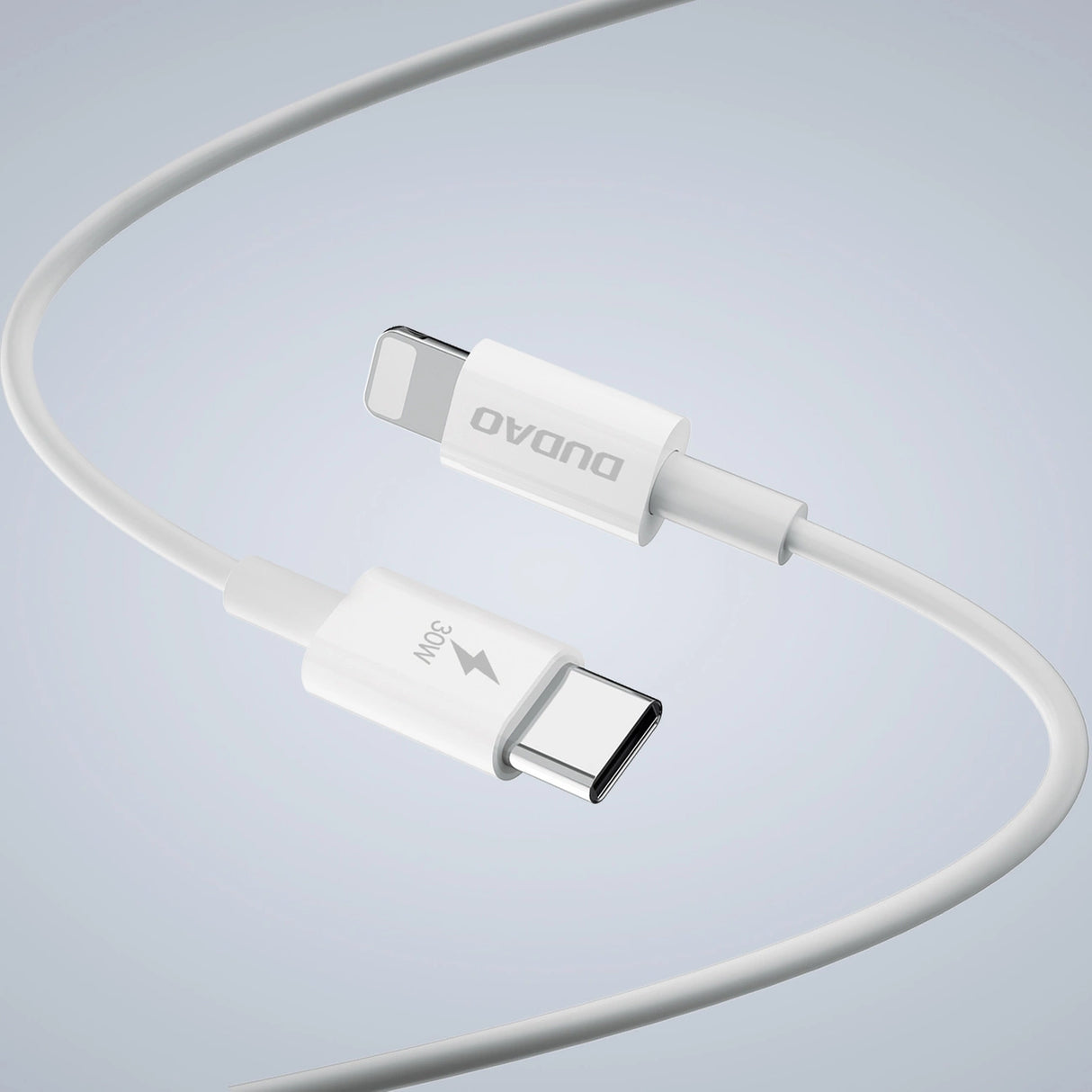 GaN Dudao A30EUL 30W USB-A / USB-C Wall Charger + USB-C - Lightning Cable - Hvid