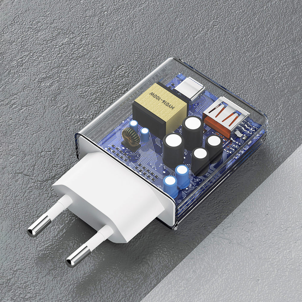 GaN Dudao A30EU 30W USB-A / USB-C Wall Charger - hvid