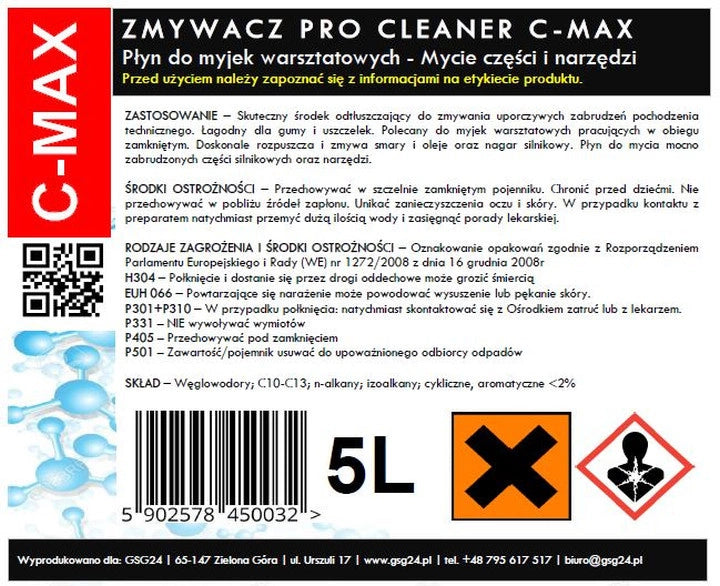 Flydende dele og værktøjsfjerner til værkstedsvaskemaskine PRO CLEANER C-MAX 5L