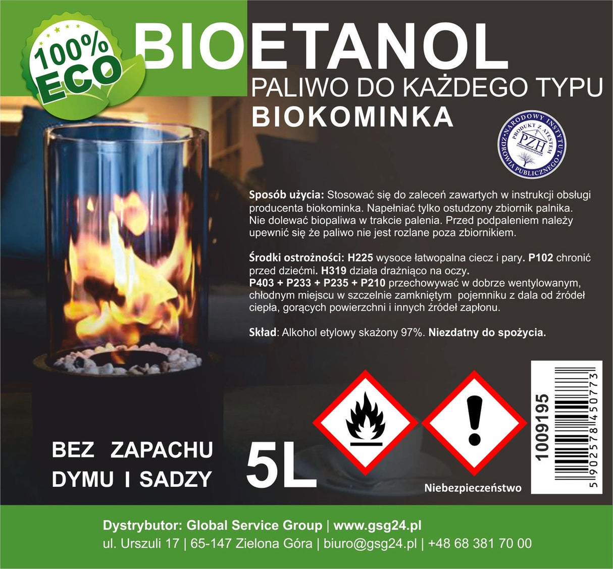 Bioalkohol bioethanol bio-brændstof til biokamin 5L