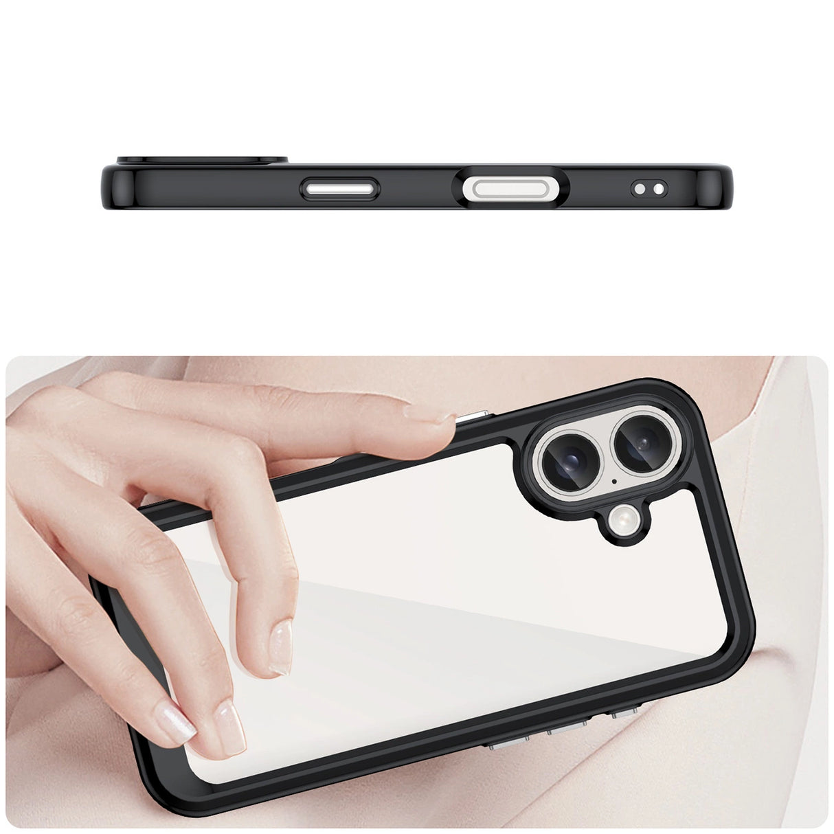 Udendørs rumkasse med gelramme til iPhone 16 - sort