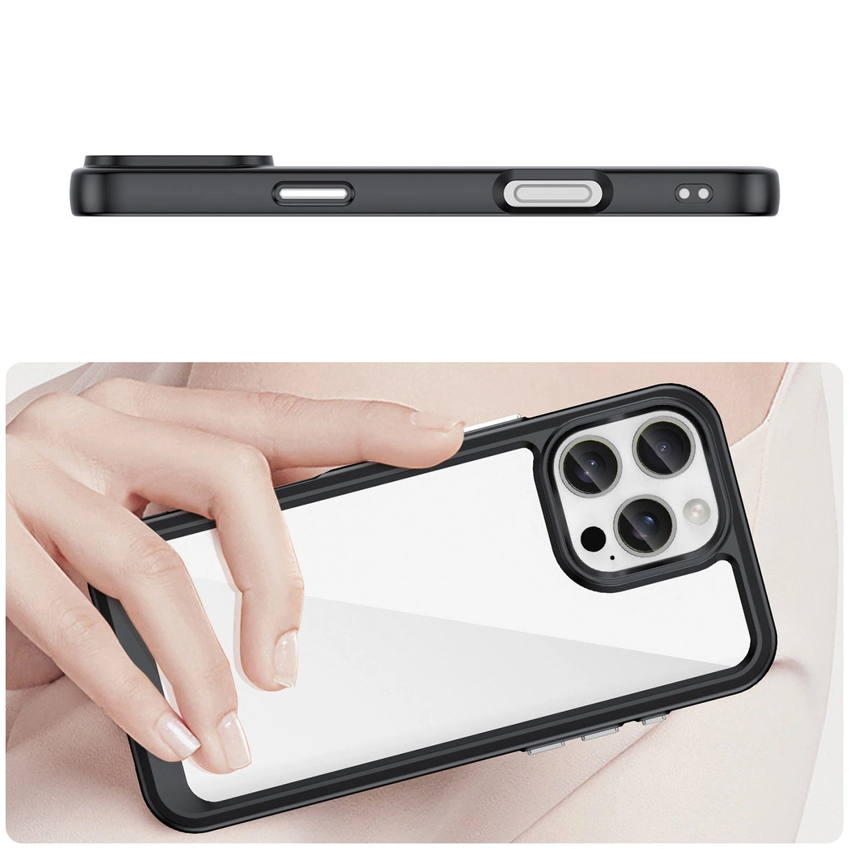 Udendørs rumkasse med gelramme til iPhone 16 Pro Max - sort