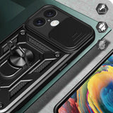 Hybrid Armor Camshield iPhone 16 Armored Case med Camera Cover og Stand - sort