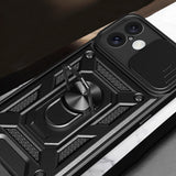 Hybrid Armor Camshield iPhone 16 Armored Case med Camera Cover og Stand - sort