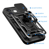 Hybrid Armor Camshield iPhone 16 Armored Case med Camera Cover og Stand - sort