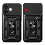 Hybrid Armor Camshield iPhone 16 Armored Case med Camera Cover og Stand - sort