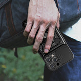 Hybrid Armor Camshield iPhone 16 Pro Case med Camera Cover og Stand - sort