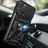 Hybrid Armor Camshield iPhone 16 Pro Case med Camera Cover og Stand - sort
