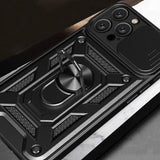 Hybrid Armor Camshield iPhone 16 Pro Case med Camera Cover og Stand - sort