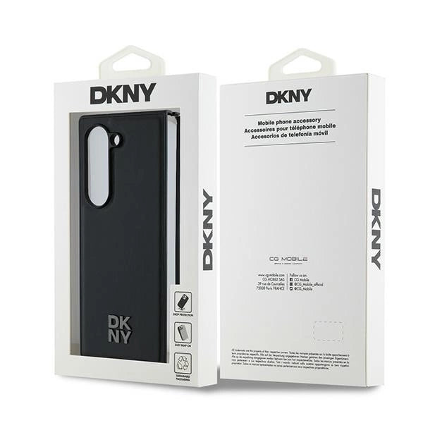 DKNY Magsafe Plain Leather Metal Stack Logo Case til Samsung Galaxy Z Fold 6 - sort