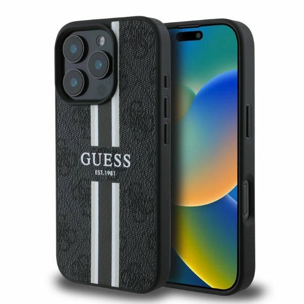 Guess 4G Printed Stripes MagSafe case til iPhone 16 Pro - sort