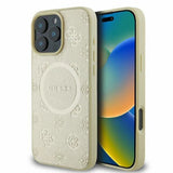 Guess Saffiano Peony Classic Logo MagSafe-hylster til iPhone 16 Pro - guld