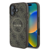 Guess 4G Ring Classic Logo MagSafe iPhone 16 Plus Case - Brunt
