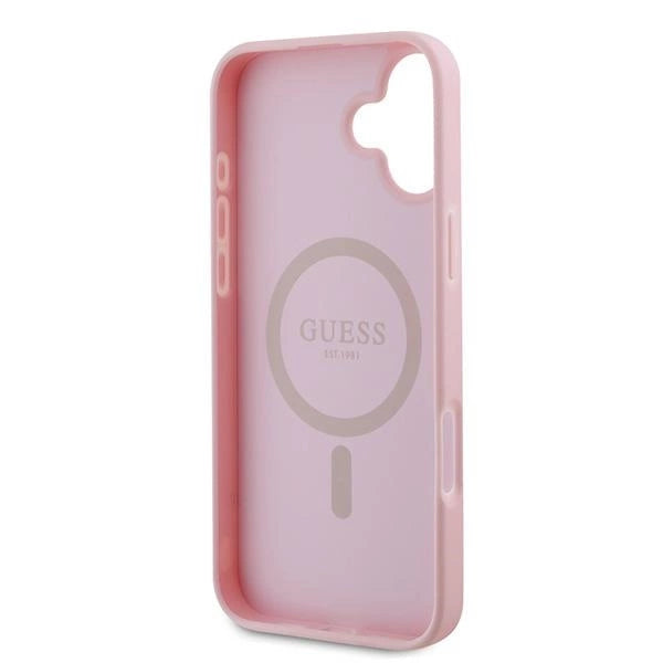Guess Grained Gold Ring MagSafe iPhone 16 Plus Case - Pink