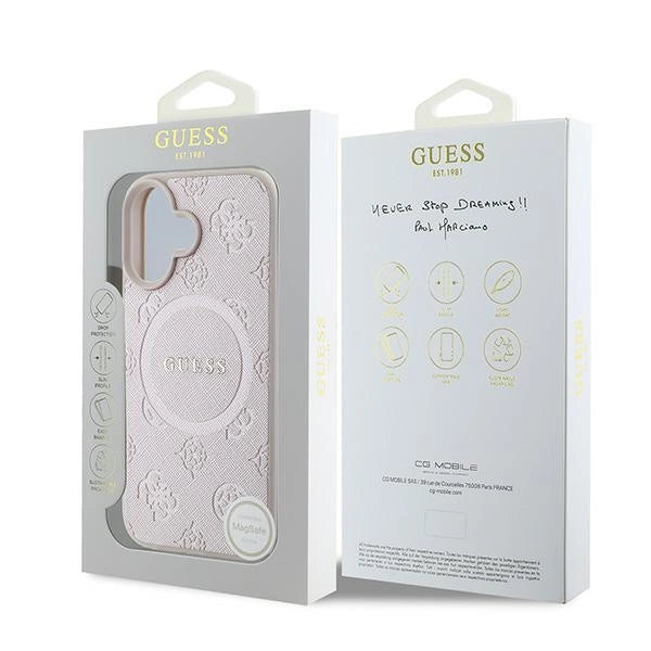 Gæt Saffiano Peony Classic Logo MagSafe iPhone 16 Plus Case - Pink