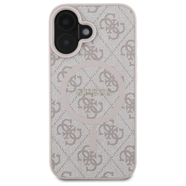 Guess 4G Ring Classic Logo MagSafe iPhone 16 Case - Pink