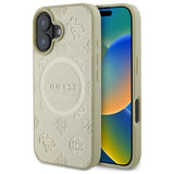 Guess Saffiano Peony Classic Logo MagSafe-fodral til iPhone 16 - guld