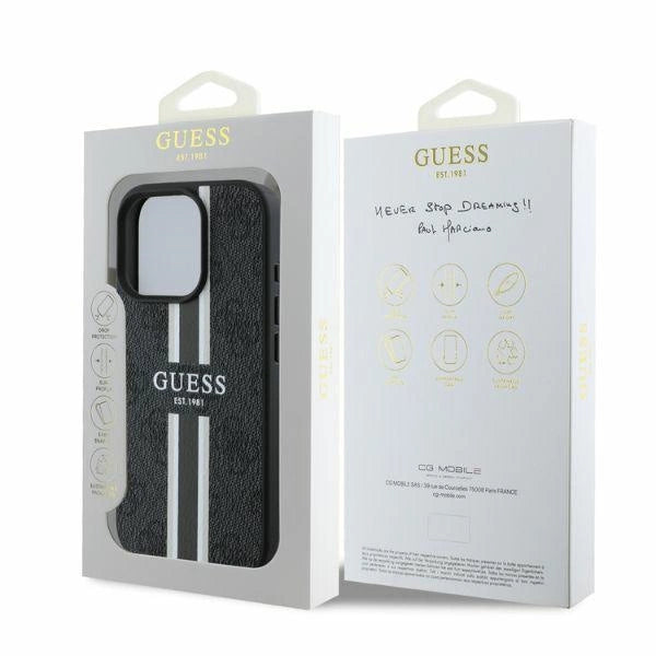 Guess 4G Printed Stripes MagSafe case til iPhone 16 Pro Max - sort