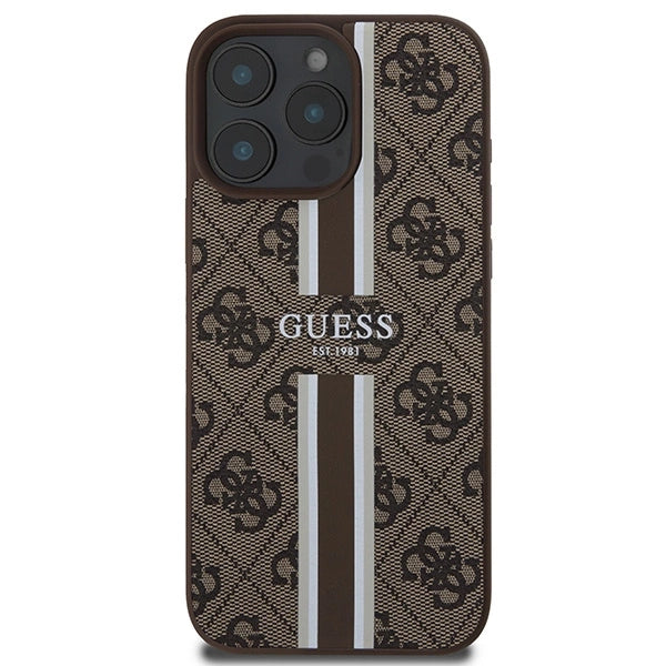 Guess 4G Printed Stripes MagSafe Case til iPhone 16 Pro Max - Brunt