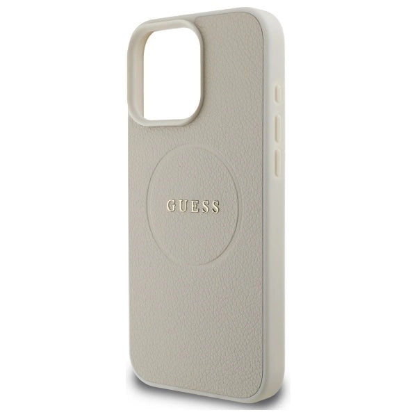 Guess Grained Gold Ring MagSafe Case til iPhone 16 Pro Max - Beige