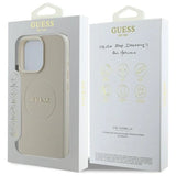 Guess Grained Gold Ring MagSafe Case til iPhone 16 Pro Max - Beige