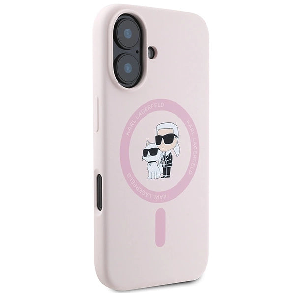 Karl Lagerfeld Silicone Karl&Choupette Heads Ring MagSafe Case for iPhone 16 Plus - Pink