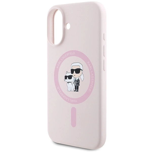 Karl Lagerfeld Silicone Karl&Choupette Heads Ring MagSafe Case for iPhone 16 Plus - Pink