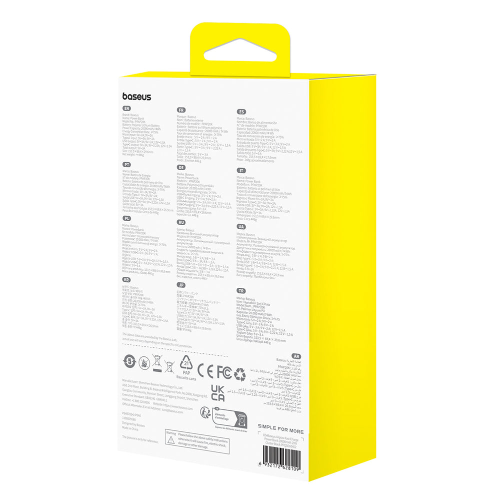 Baseus Airpow 20W 20000mAh Power Bank med Baseus Simple Series USB-A - USB-C 50 cm kabel - sort