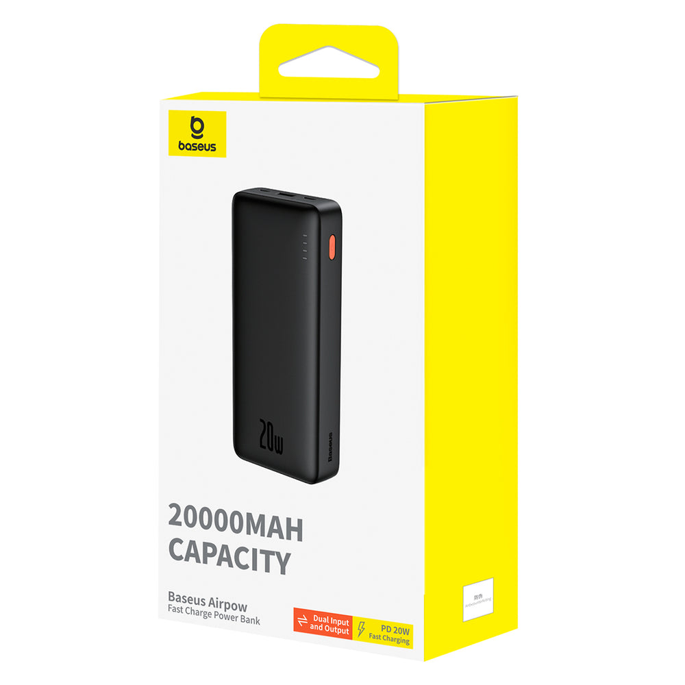 Baseus Airpow 20W 20000mAh Power Bank med Baseus Simple Series USB-A - USB-C 50 cm kabel - sort