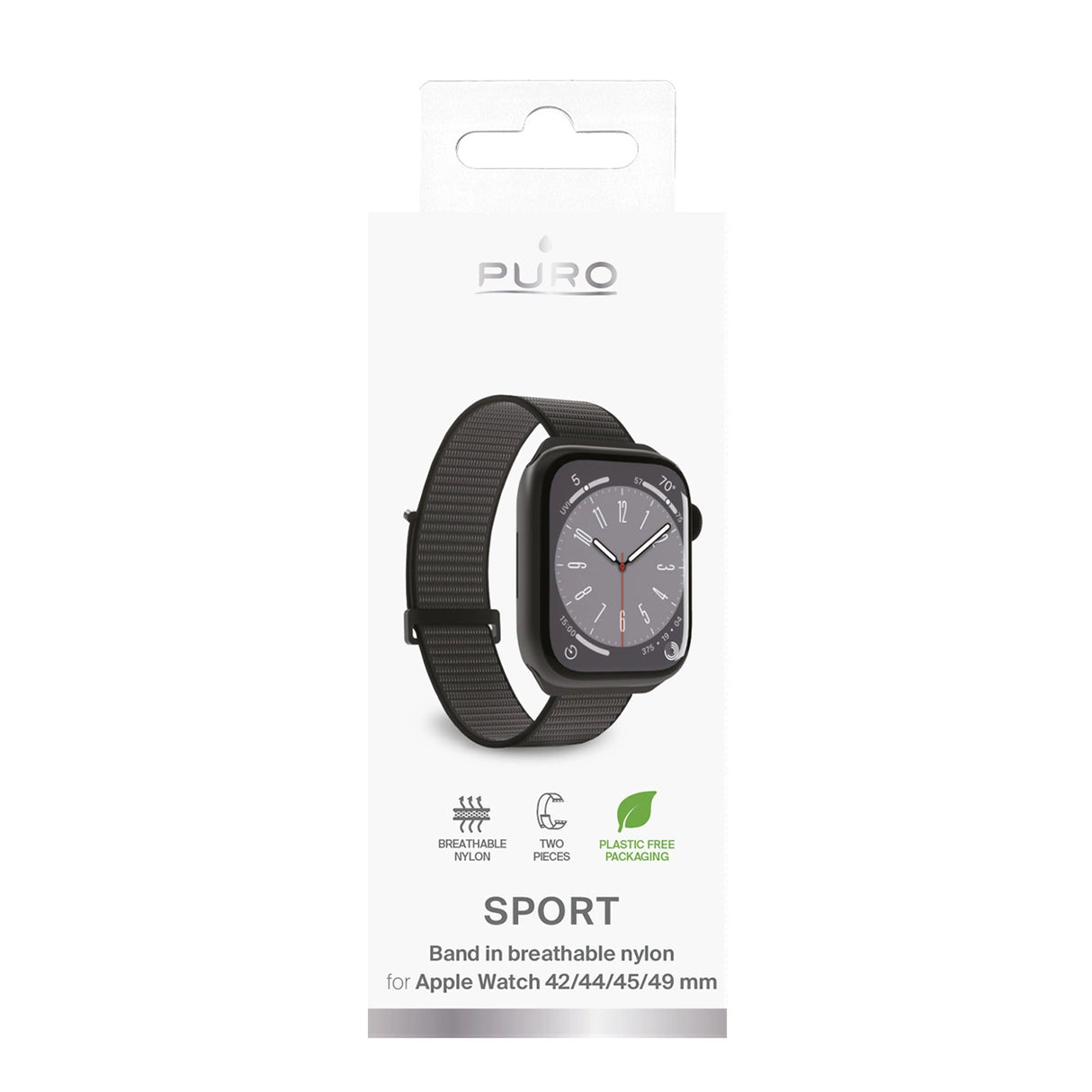 Puro Sport Nylon Strap til Apple Watch 42 / 44 / 45 / 49 mm - sort