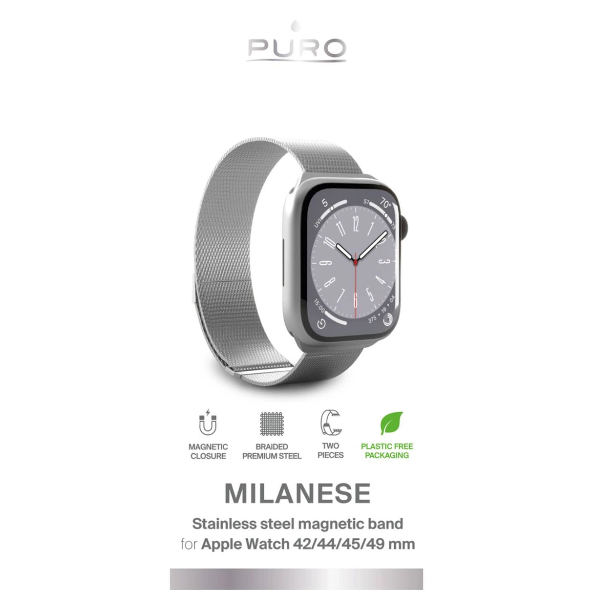 Puro Milanese rustfrit stål rem til Apple Watch 42 / 44 / 45 / 49 mm - Silver