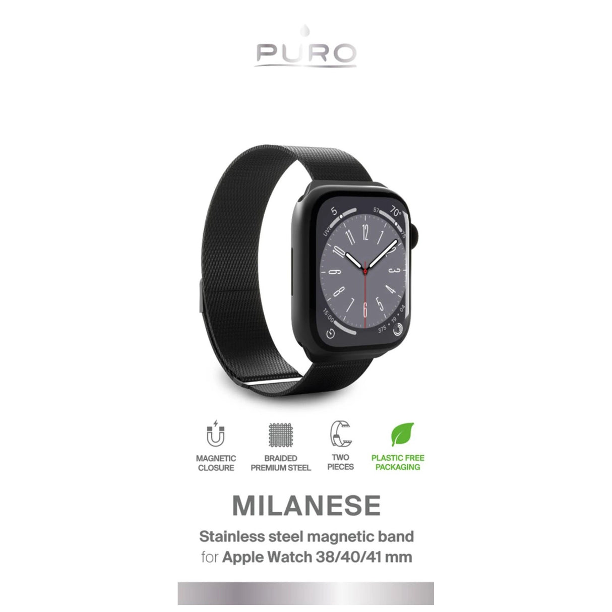 Puro Milanese rustfrit stål Apple Watch Band 38/40/41mm - sort