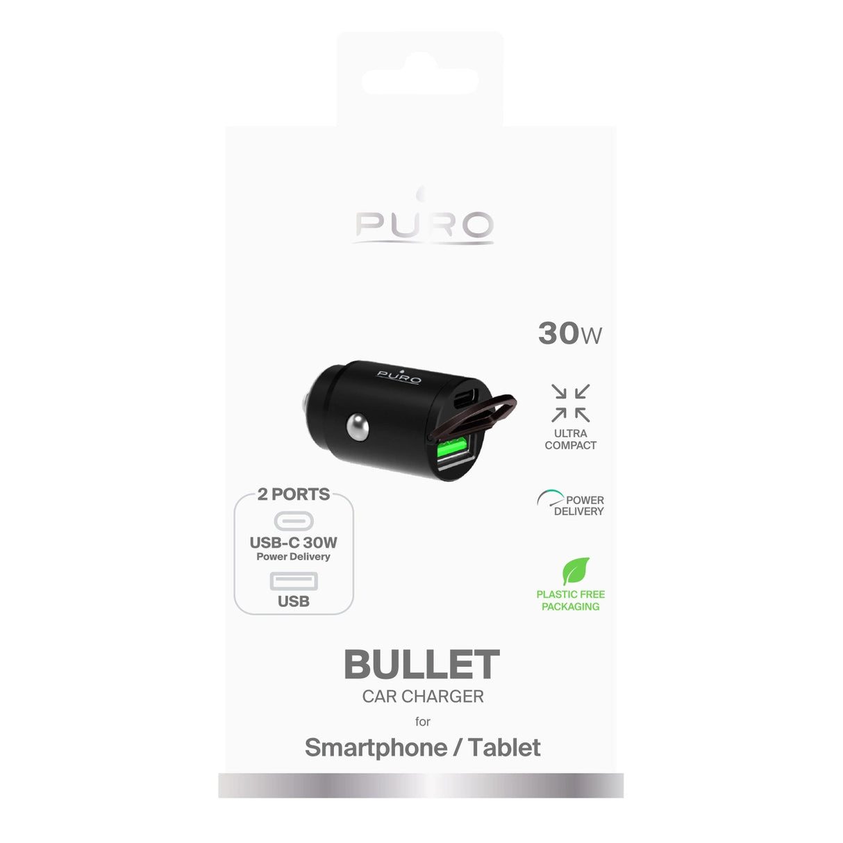 Puro Mini 30W Power Delivery USB-C USB-A Biloplader - sort