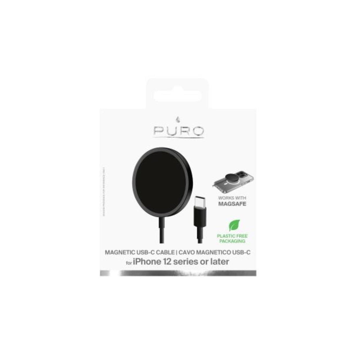 Puro Magnetico Induktiv oplader med MagSafe 1m - sort
