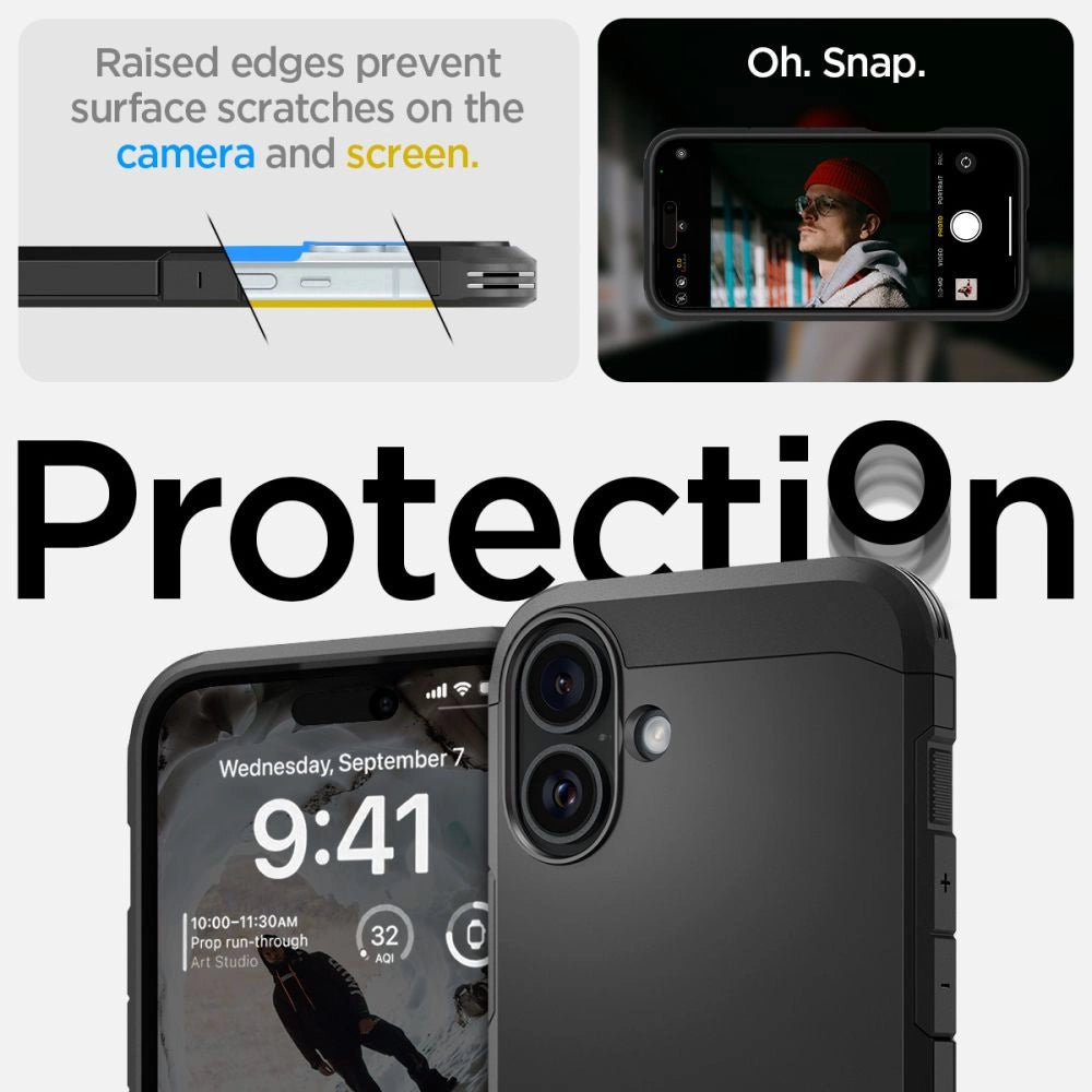 Spigen Tough Armor MagSafe-hylster med stand til iPhone 16 - sort