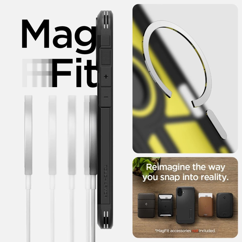 Spigen Tough Armor MagSafe-hylster med stand til iPhone 16 - sort