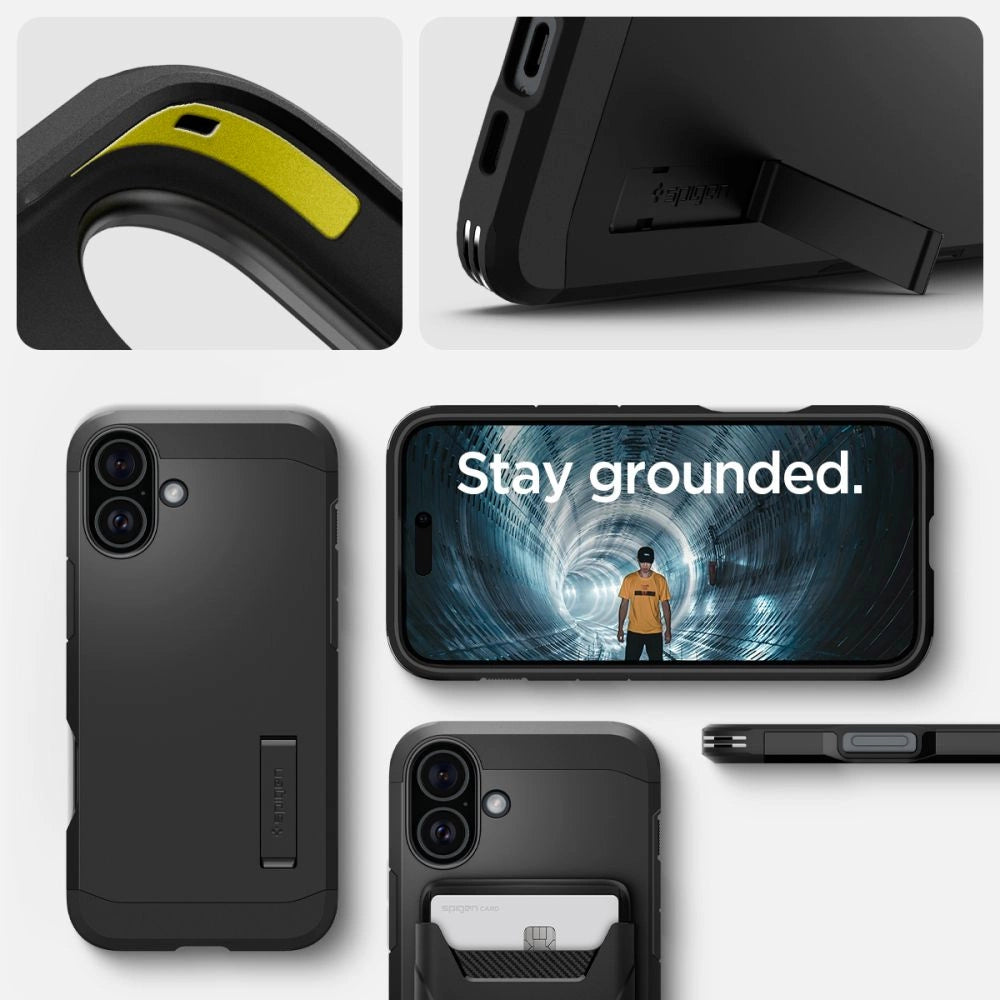 Spigen Tough Armor MagSafe-hylster med stand til iPhone 16 - sort
