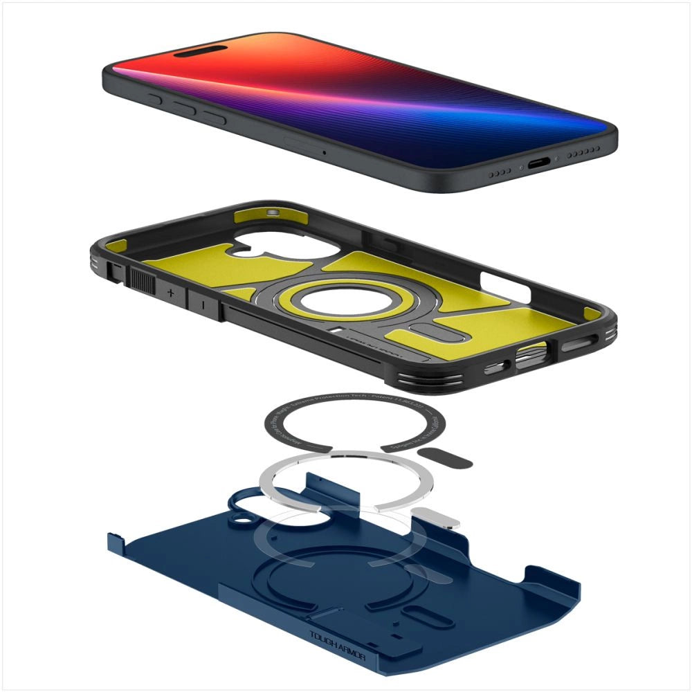 Spigen Tough Armor MagSafe-hylster med stand til iPhone 16 - blå