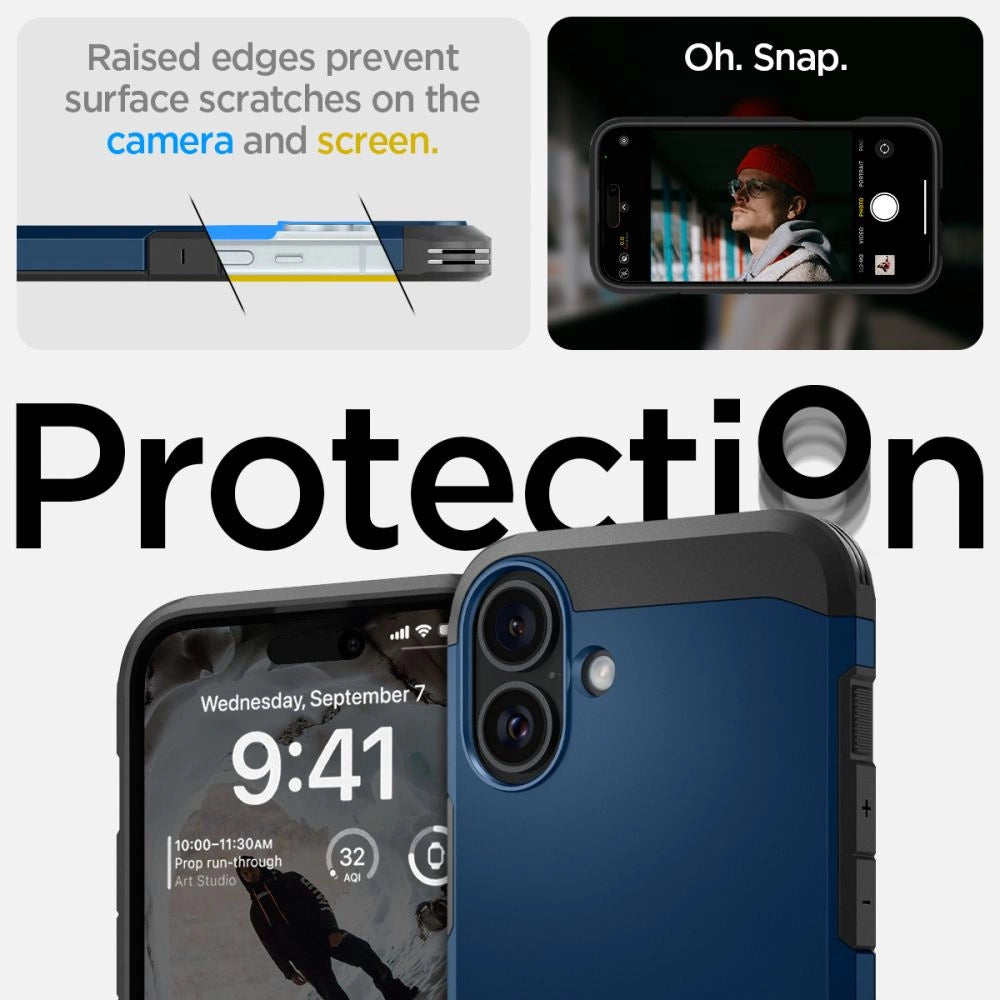 Spigen Tough Armor MagSafe-hylster med stand til iPhone 16 - blå