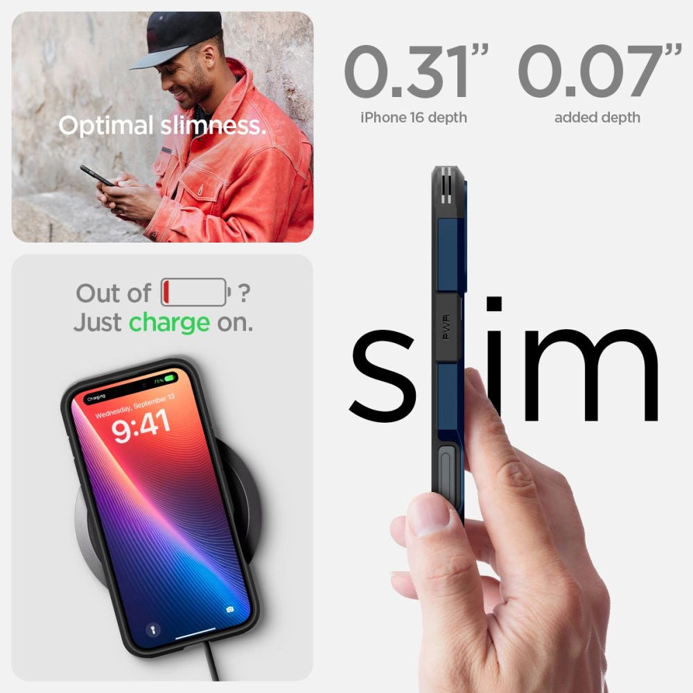 Spigen Tough Armor MagSafe-hylster med stand til iPhone 16 - blå