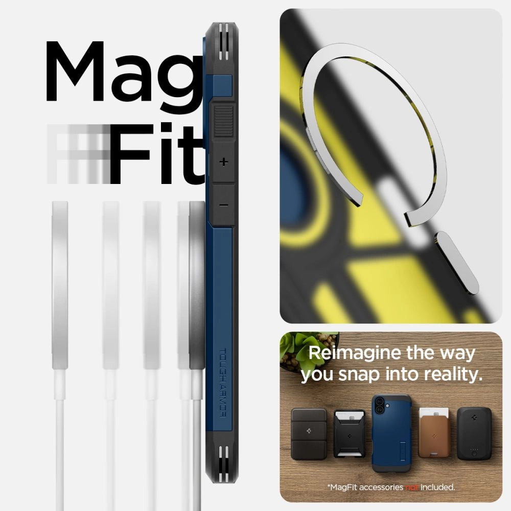 Spigen Tough Armor MagSafe-hylster med stand til iPhone 16 - blå