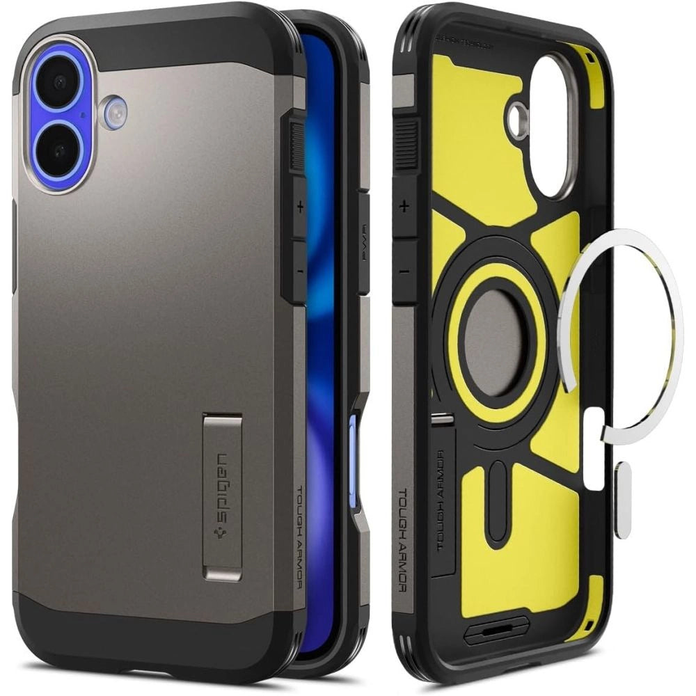 Spigen Tough Armor MagSafe case med stand til iPhone 16 - gunmetal