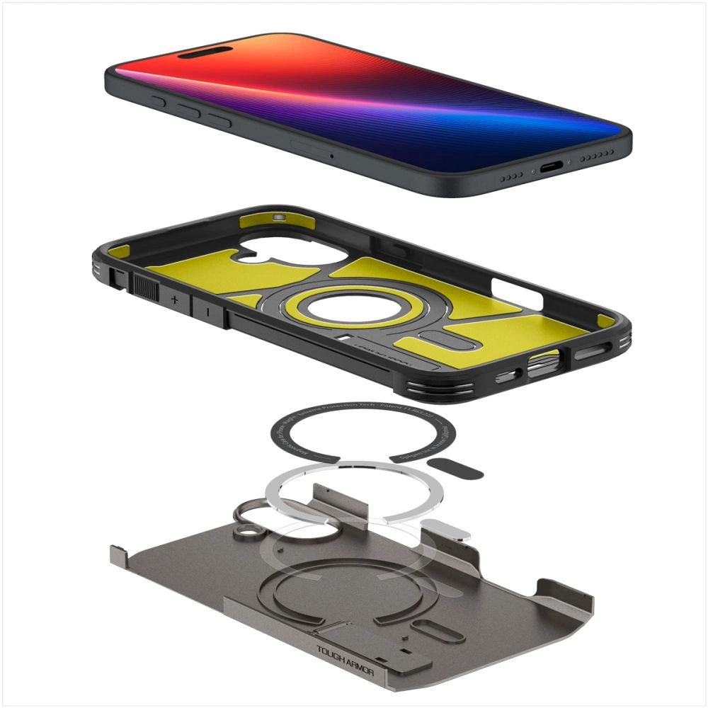 Spigen Tough Armor MagSafe case med stand til iPhone 16 - gunmetal