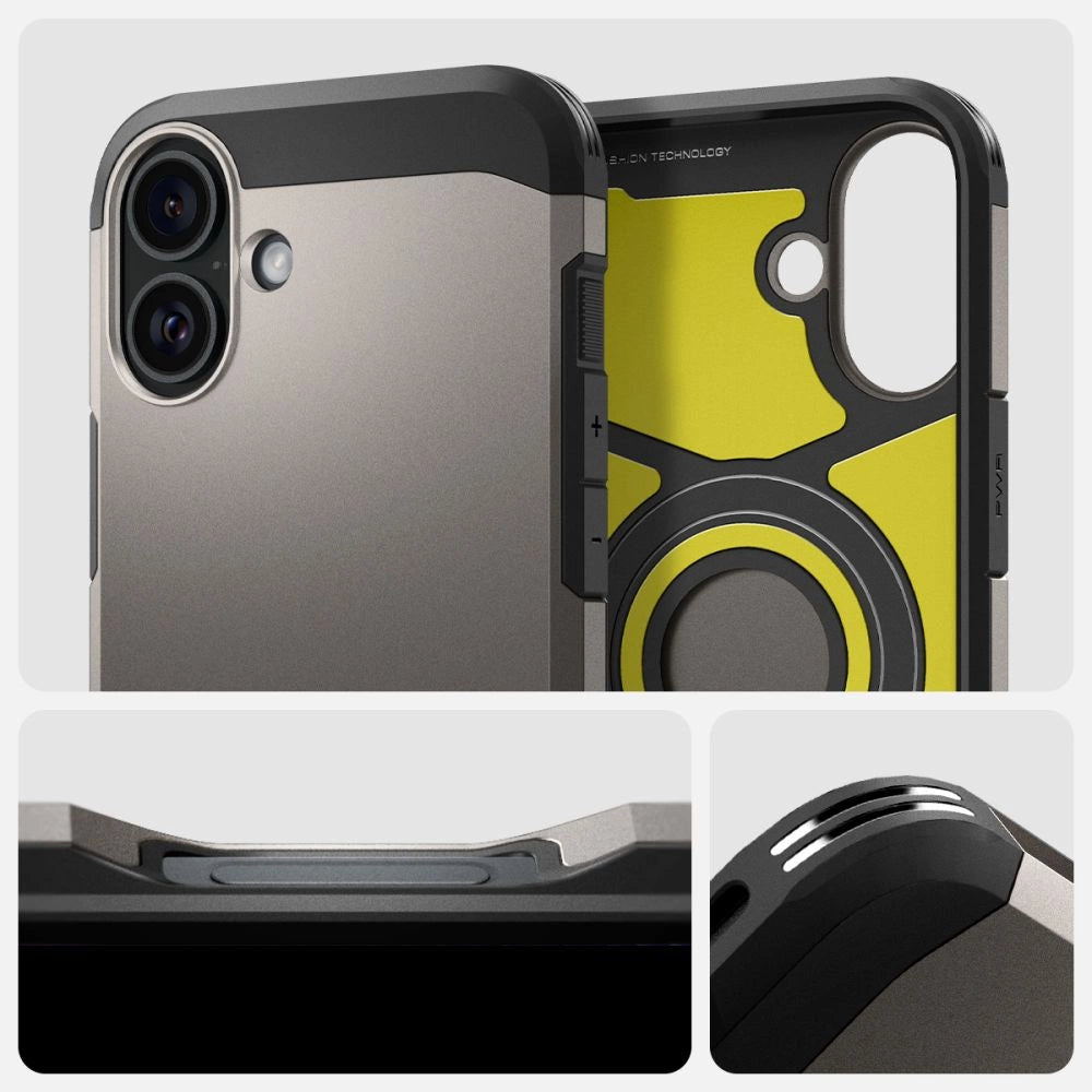 Spigen Tough Armor MagSafe case med stand til iPhone 16 - gunmetal